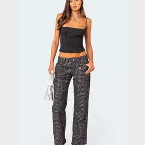 Edikted Sequin Low Rise Wide Leg Jeans